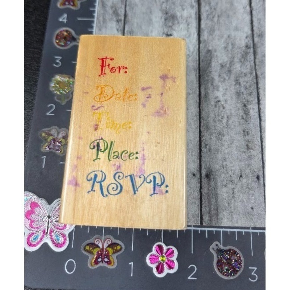 Whispers Sugarloaf RSVP Invitation Date Time Rubber Stamp Wood #N47